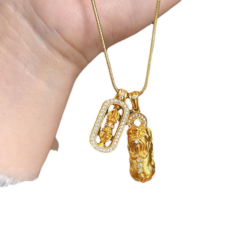 ANENJERY Gold Geometrischer Zirkon Tier Pixiu Anhänger Halskette für Damen Nische Trend Einzigartig Leichter Luxus Exquisit Pulloverkette Schmuck Geschenk