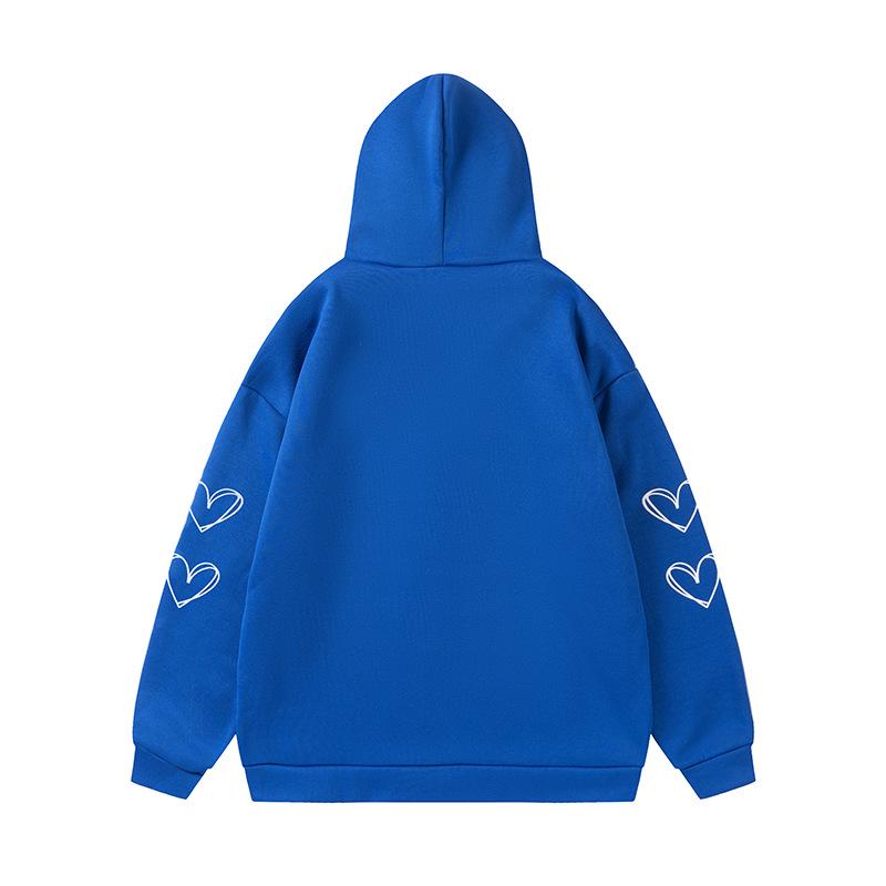 Cross-border Spider Web Heart Print Fleece-Lined Hooded Cardigan