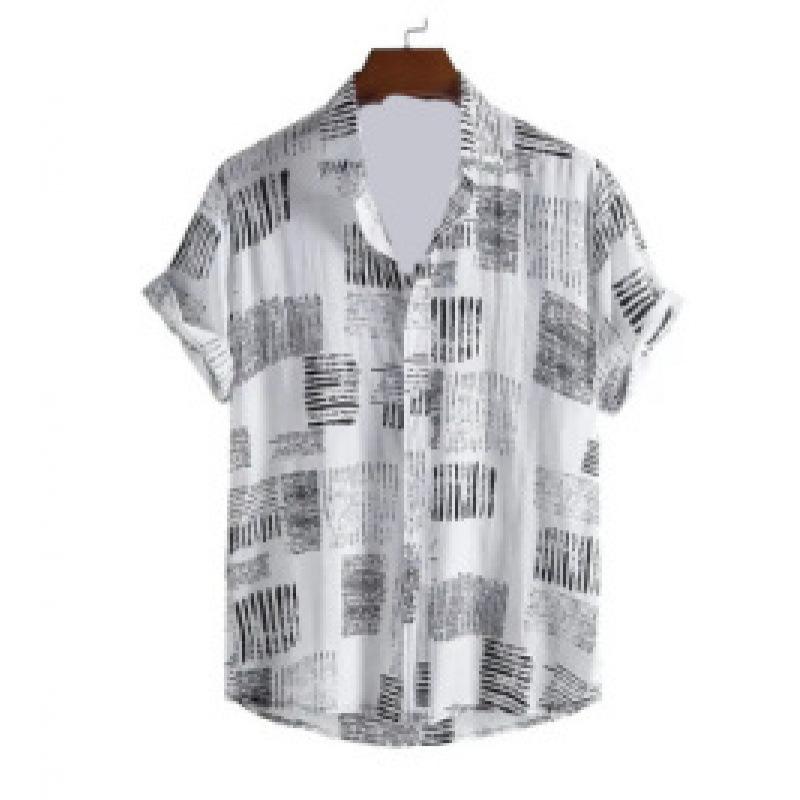 Summer new men's top striped D print men's cardigan lapel