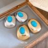 Medieval Vintage Silver Needle Resin Oval Stud Earrings Retro Simple Fashion Earrings Light Luxury High-end Earrings