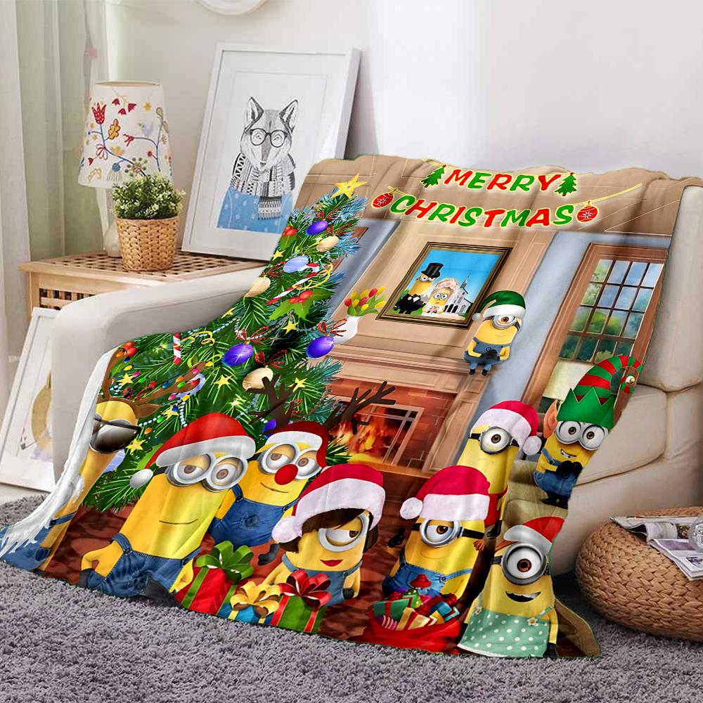 1Pc Christmas Minions Fabric Blanket Soft Throw Blanket For Home Bedroom Bed Sofa Travel Office Solid Christmas Blanket