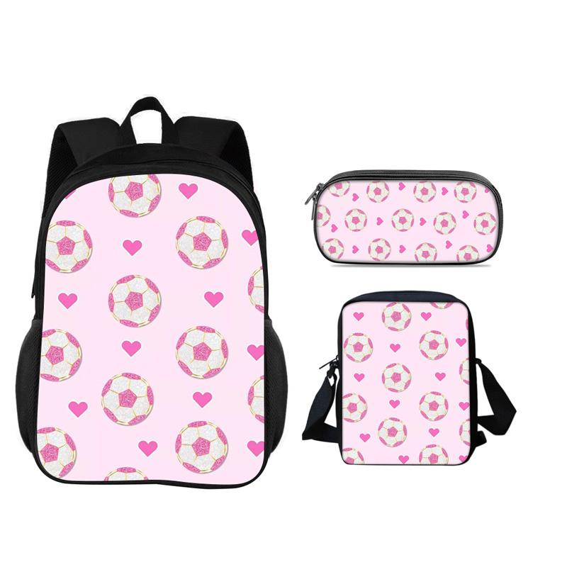 Soccer Backpack Pencil Case Shoulder Bag 3Pcs Set New Football Print, Best Partner for Male and Female Students Going To School
