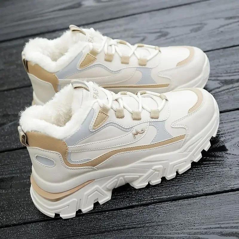 Ladies Lace Up Casual Sneakers Running Shoes for Woman Warm Snow Boots Thick Bottom Winter Women Platform Cotton Shoe