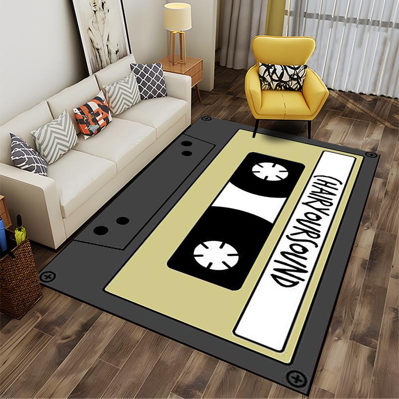 Retro Cassette Tape Design Rug - Non-slip rug suitable for living room and bedroom sofas.