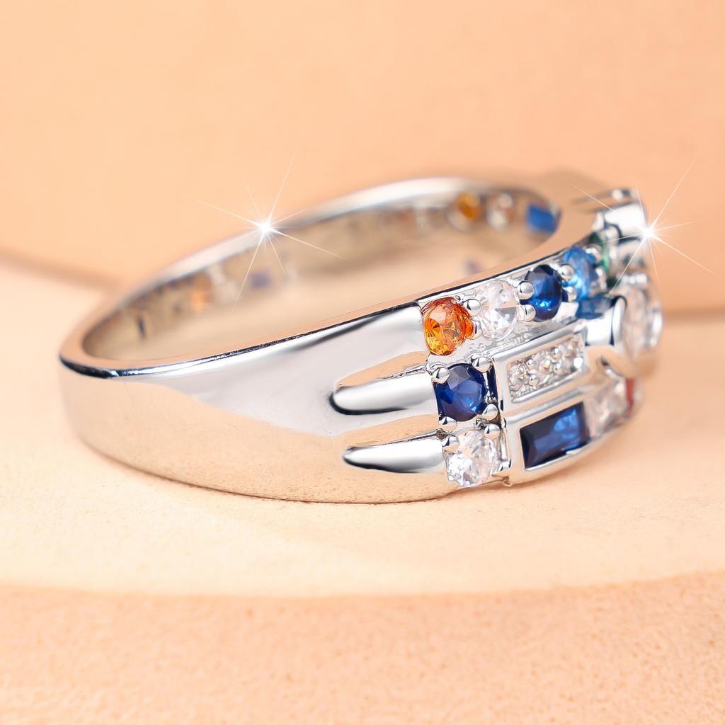 Luxury Female Rainbow Zircon Stone Engagement Square Round Oval Ring Vintage Silver Color Wedding Fashion Jewelry For Women