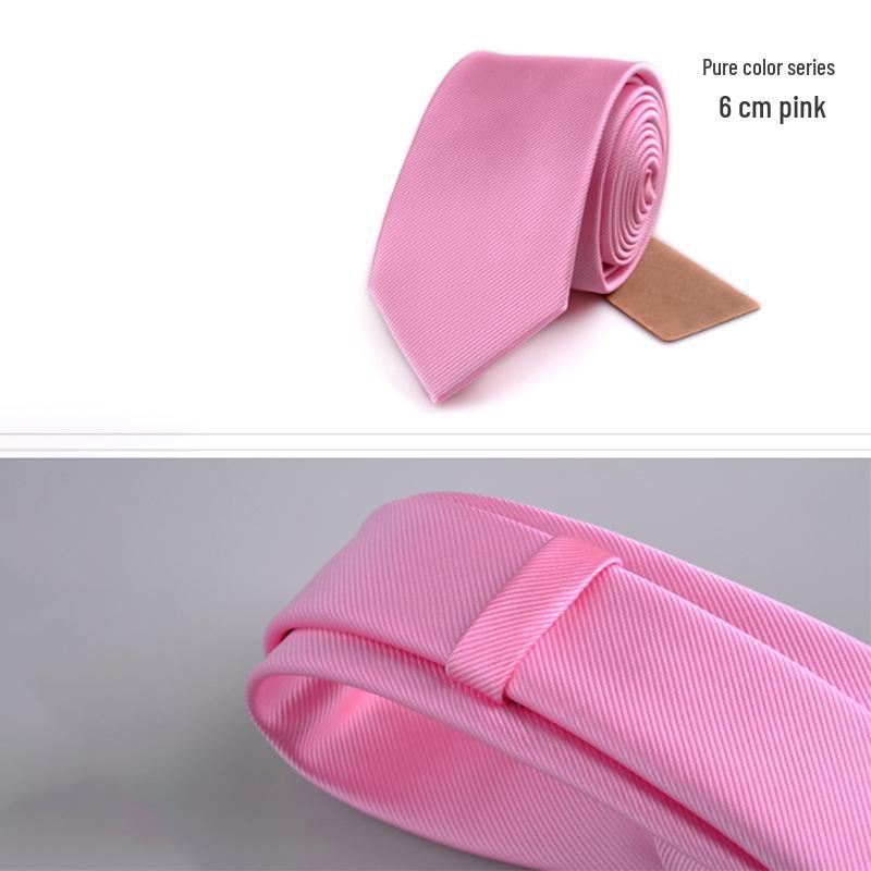 Czarny krawat męski formalny 6 cm w stylu koreańskim - Modny casualowy jednolity kolor poliester jedwab świąteczny biały krawat