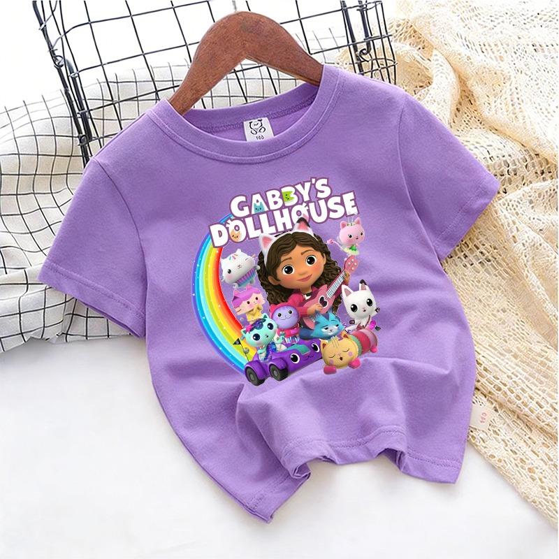 Gabbys Dollhous Child Cotton T-shirt Short Sleeve Anime Cartoon Print Girl Toddler Tees Streetwear Casual Kids Cute Clothes Tops