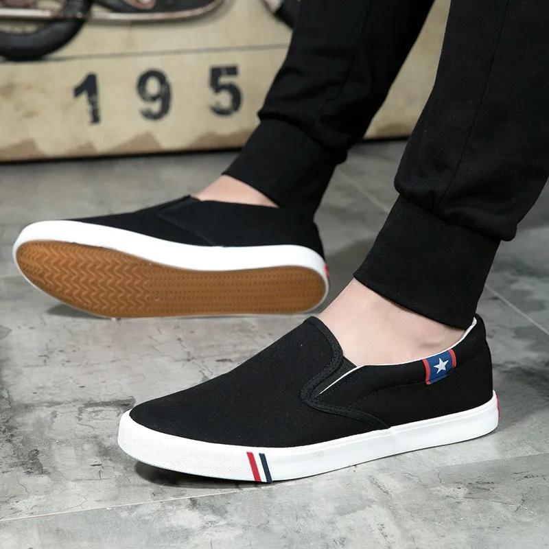 Men Shoes Casual Canvas Four Seasons Slip-on Unisex Man Fashion Walk Sneakers Flats Breathable Light Black Lovers Shoes Footwear
