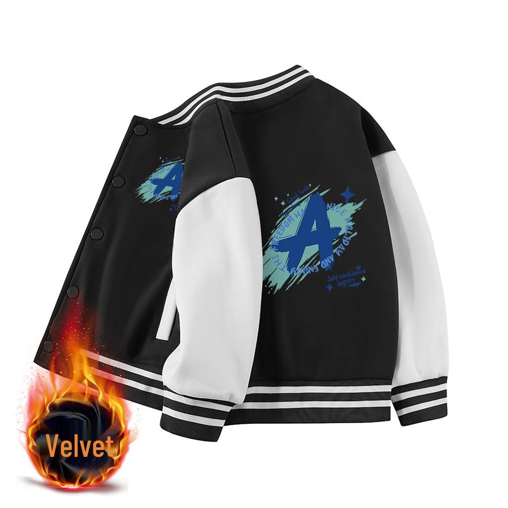 Farbblock-Baseballjacke für Jungen und Mädchen - Frühjahrs-/Herbststil, Samtfutter, Mittlere Dicke für Kinder