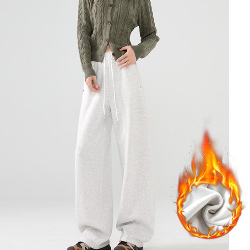 Gray Sweatpants for Women In Autumn and Winter Plus Velvet New Slim Drawstring Sweatpants Straight Wide-leg Casual Pants