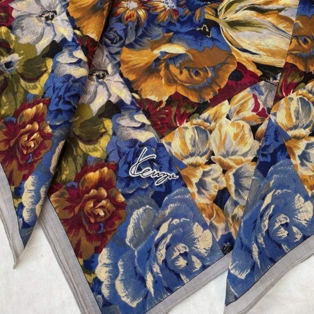 Used Kenzo Large Shawl, Thin Wool, Floral Pattern, 103cm, Stole
