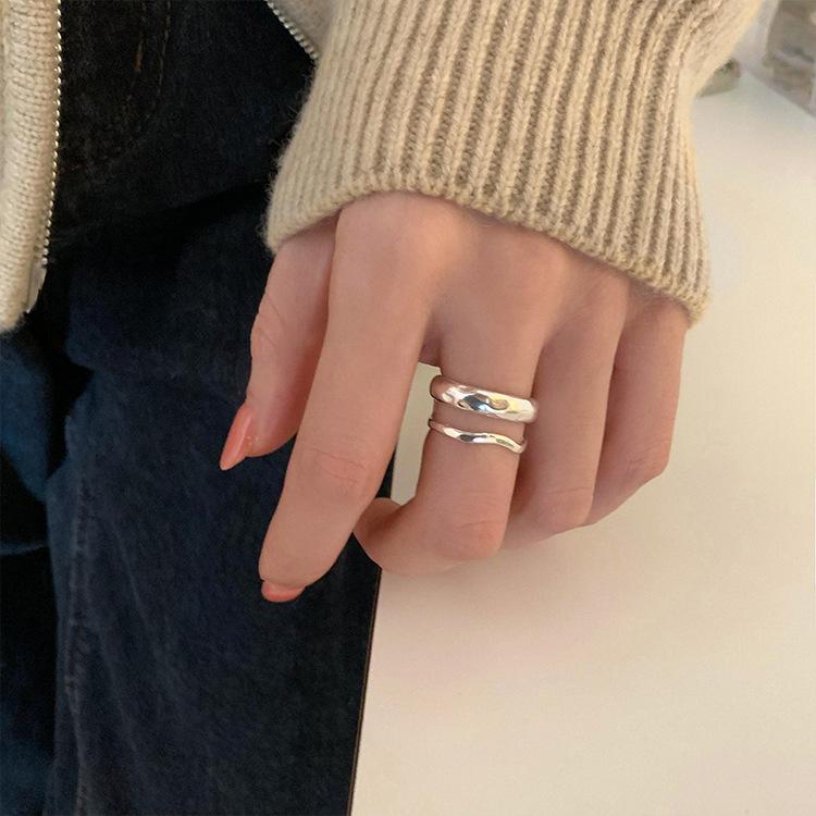 Korean Cold Wind Ins Sense Niche Spring Simple and Versatile Double-layer Wave Beating Opening Ring