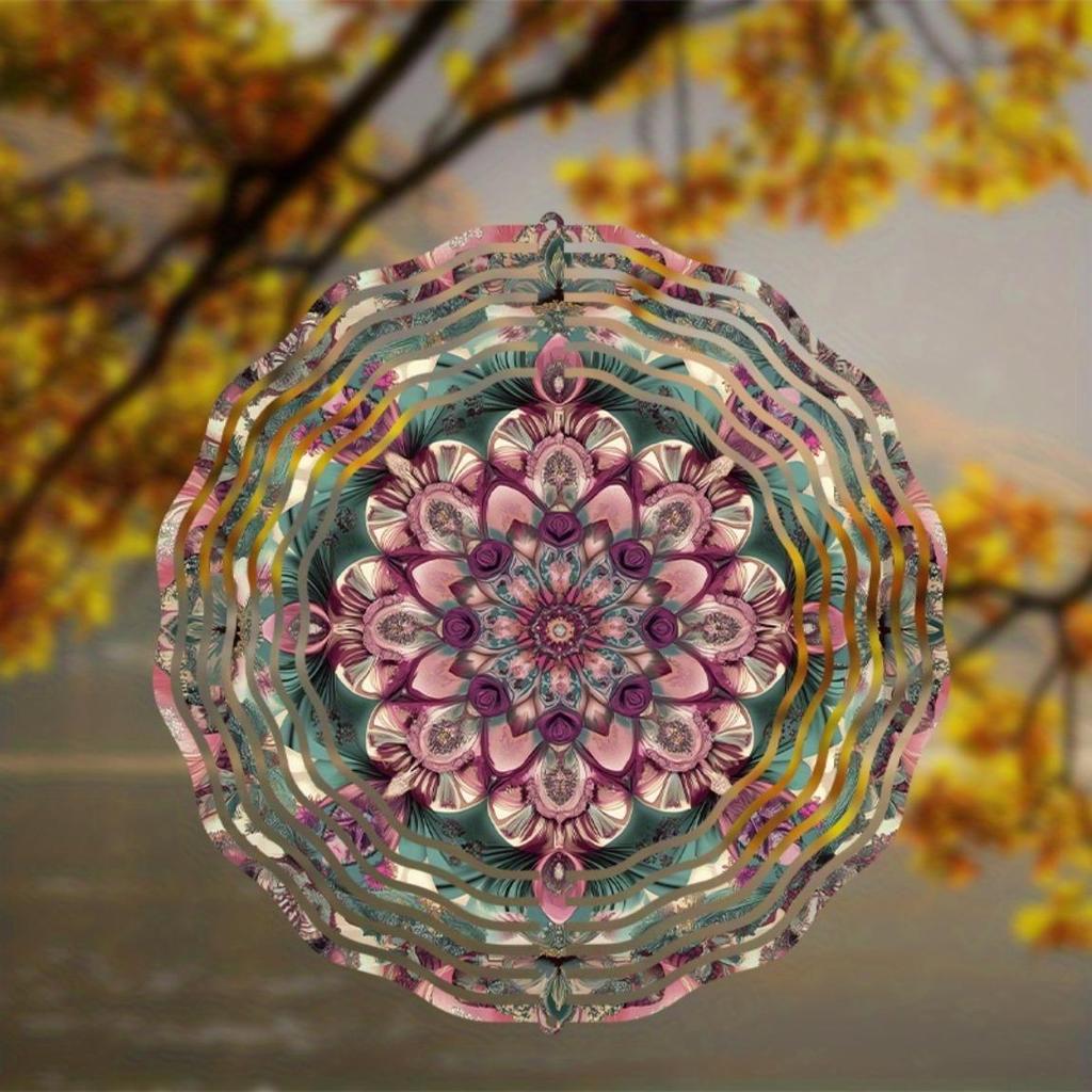 10 Inch Metal Wind Spinner with 360 Swivel Hook Mandala Design Garden Decor Outdoor Art Hanging Ornament for Patio Yard Gift