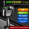 66W QC3.0 PD Car Cigarette Lighter Adapter with Type C Fast Charging Cable 12V-24V Car Charger for iPhone Samsung Xiaomi