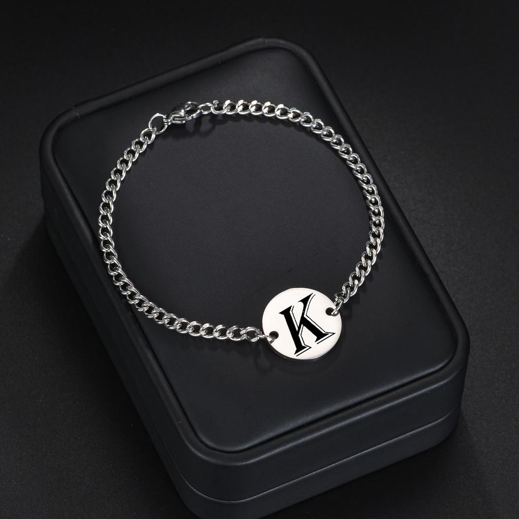 Bransoletka łańcuszkowa z 26 literami, Prosta bransoletka na rękę, Dekoracja dla dziewcząt, Prezent urodzinowy Stal nierdzewna Bransoletka łańcuszkowa Dla mężczyzn