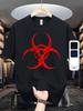 Navy Blue Biohazard Graphic T-shirt - Cotton Blend Summer Shirt with Stretch Knit Fabric - Lightweight Casual Tee for Gym