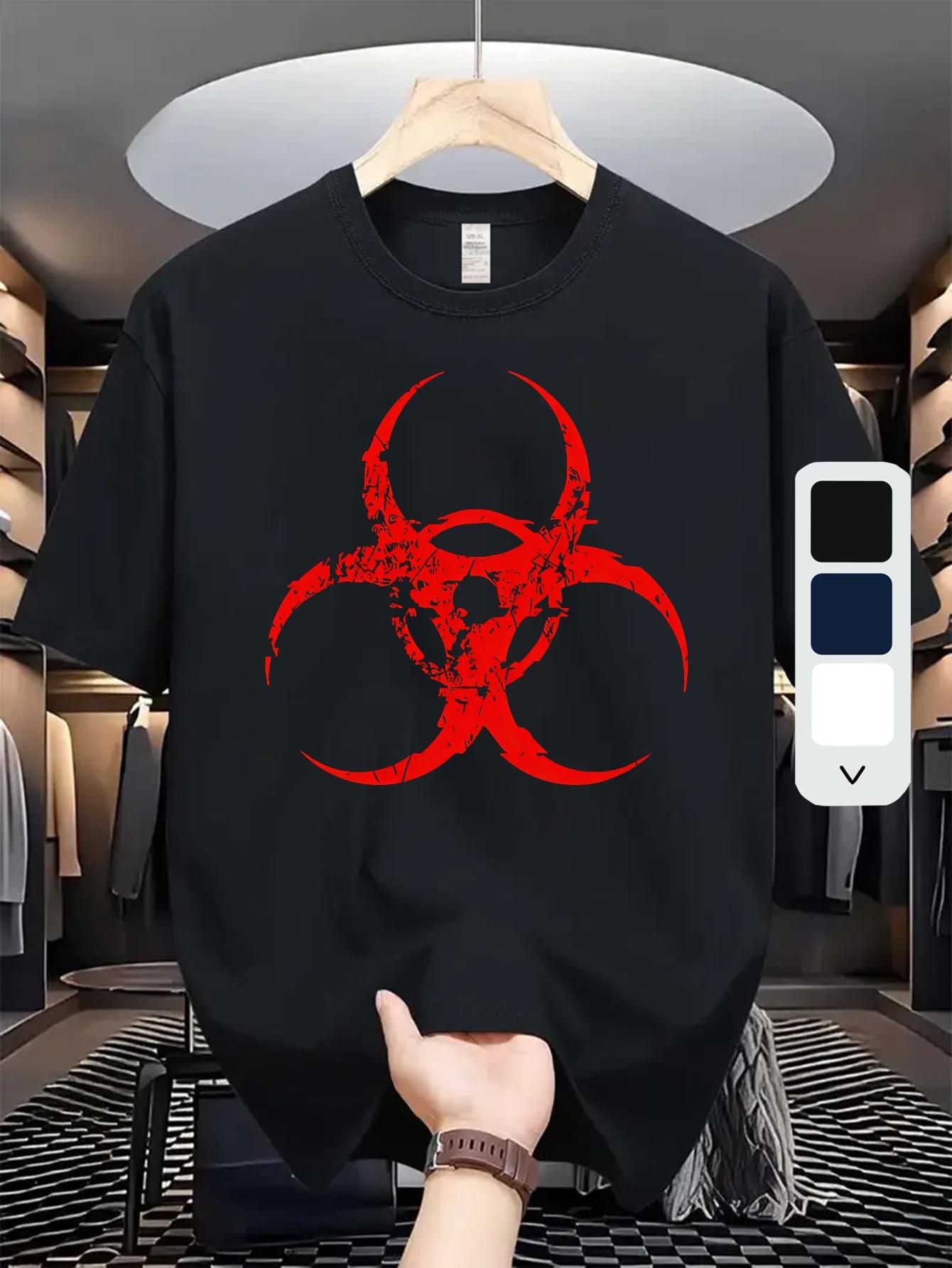 Navy Blue Biohazard Graphic T-shirt - Cotton Blend Summer Shirt with Stretch Knit Fabric - Lightweight Casual Tee for Gym S