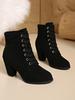 Women's matte short boots lace-up thick heel autumn and winter large size fashion versatile ankle boots solid color high heel spot Martin boots