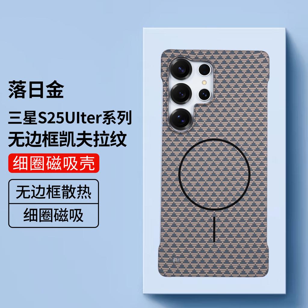 Applicable to Samsung S26UItra borderless magnetic mobile phone case Kevlar pattern s25plus ultra-thin S24 protective case
