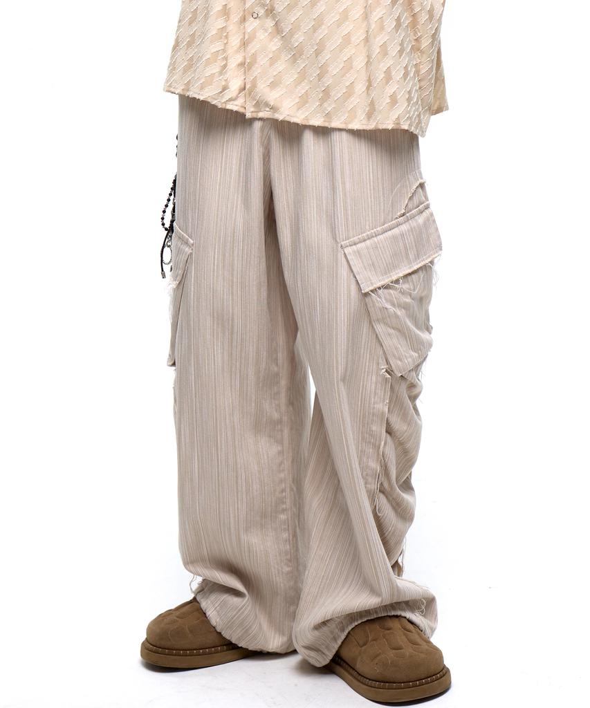 Aleseuseussi Wrinkle Mixed Stripe Cargo Pants - Beige