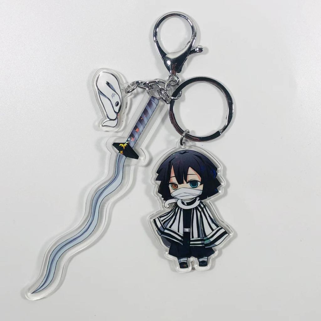 Demon Slayer Keychain Acrylic Charm with Sword Tanjiro Zenitsu Nezuko Anime Cosplay Accessories