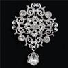 DIEZI Luxury Gold Silver Color Crystal Flower Bridal Brooches for Wedding Women Party Rhinestone Bouquet Water Drop Brooch Pins