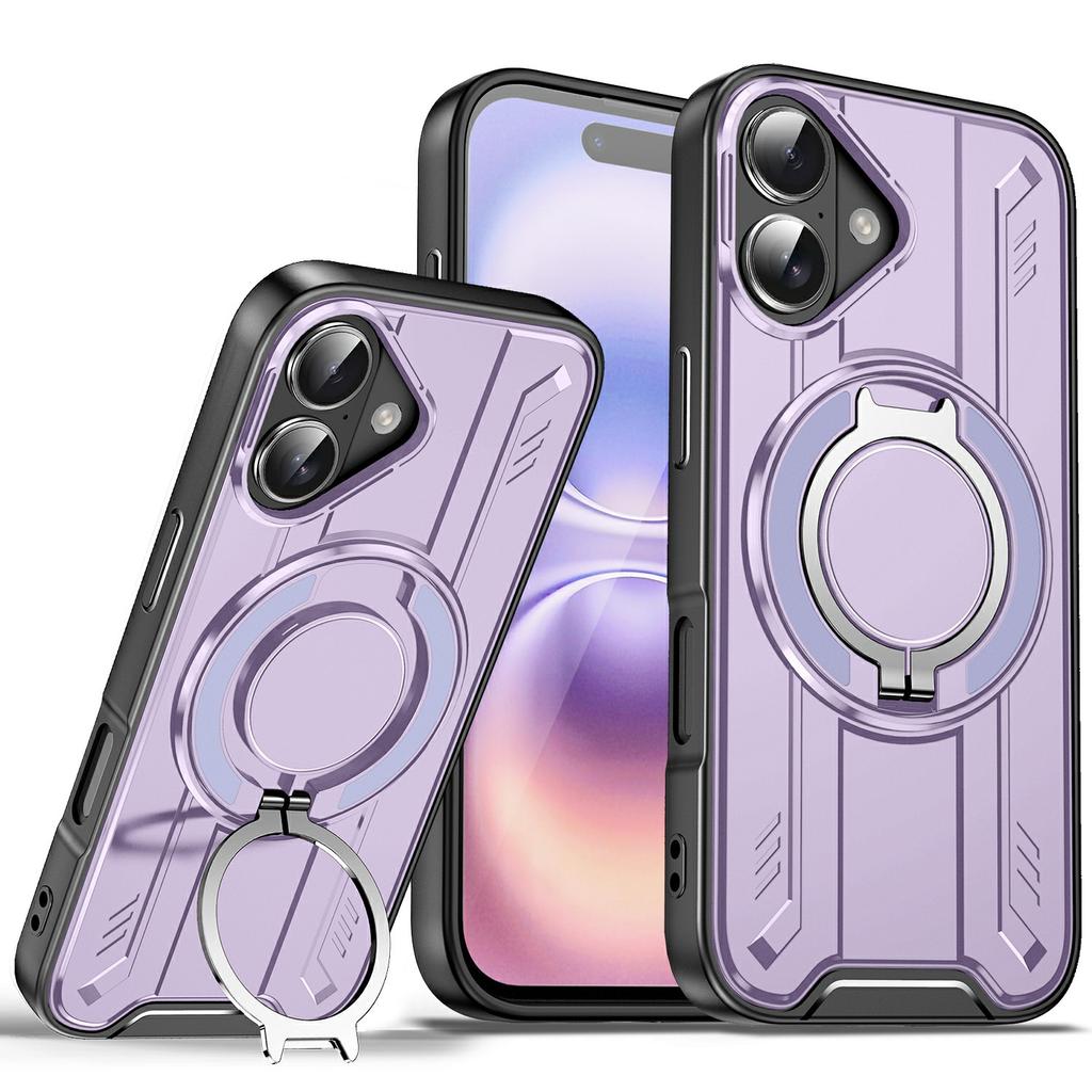 For iPhone 17 Case Compatible with MagSafe Rotating Ring Kickstand PC + TPU Shockproof Phone Cover