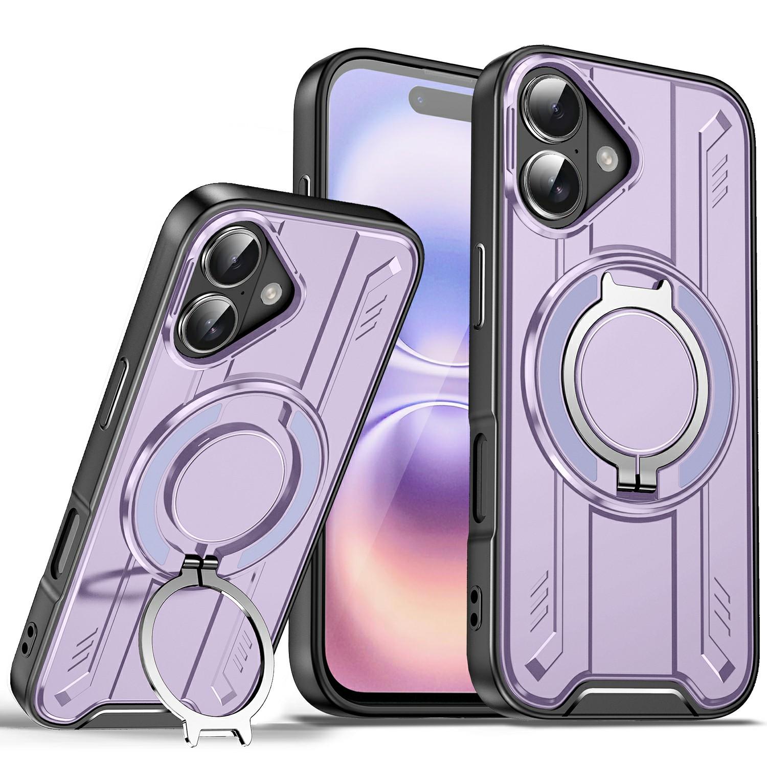 

Чехол для iPhone 17, совместимый с MagSafe, вращающаяся кольцевая подставка, противоударный чехол для телефона из ПК+ТПУ Purple