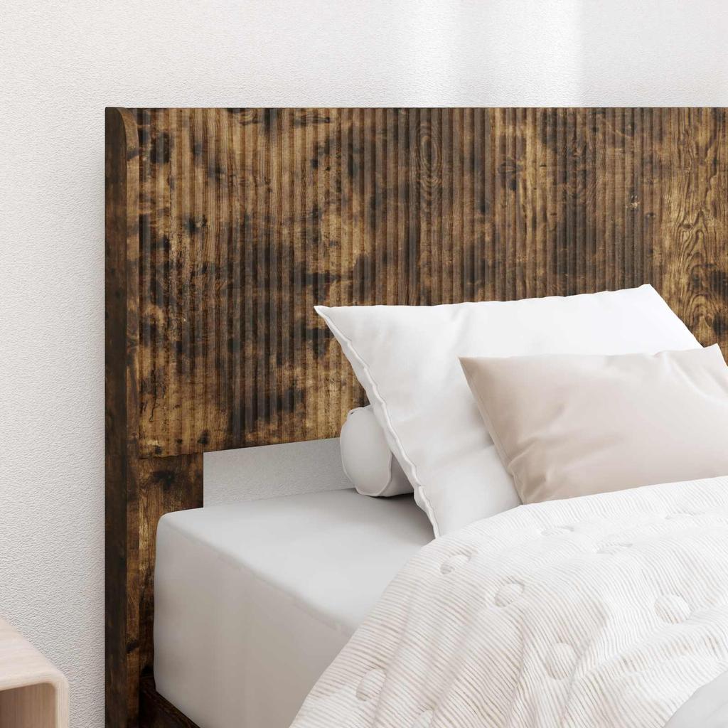 Bed Frame with Storage Space and Headboard Smoked Oak