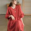 High-End V-Neck Three-Quarter Sleeve Mid-Length Loose Flared Dress for Women