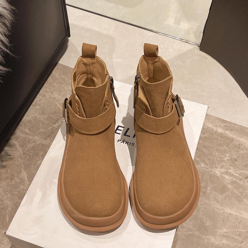 Flats Ankle Women Snow Sneakers Boots Belt Buckle Suede Winter Fashion Women Shoes New 2025 Trend Casual Walking Non Slip Boots