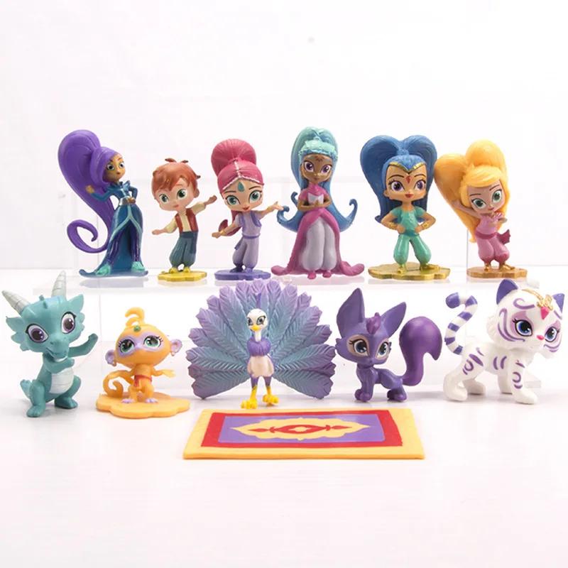 12Pcs/Set Shimmer Sister Action Figure Toys Samira Pet Tiger Nahal Monkey Dragon Dolls Toys Cute Shine Girl Birthday Cake Decor