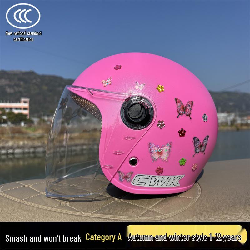 

3C Certified Cartoon Safety Helmet for Kids (1-12Y) - Warm, Thickened, Anti-Fall, for Autumn/Winter 5-12 Years Autumn/Winter + Gem Sticker