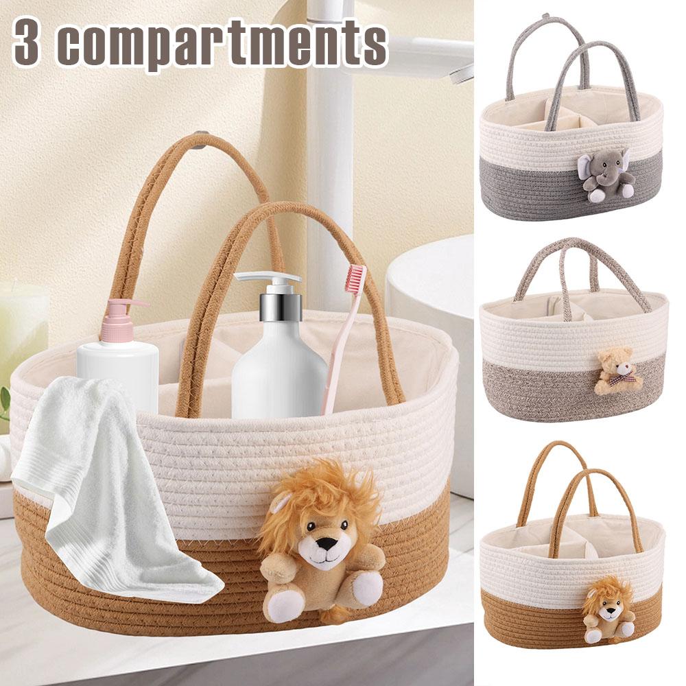 Portable Diaper Caddy Organizer Soft Cotton Rope Nursery Diaper Storage Basket with Sturdy Handle Large Capacity Storage Bag