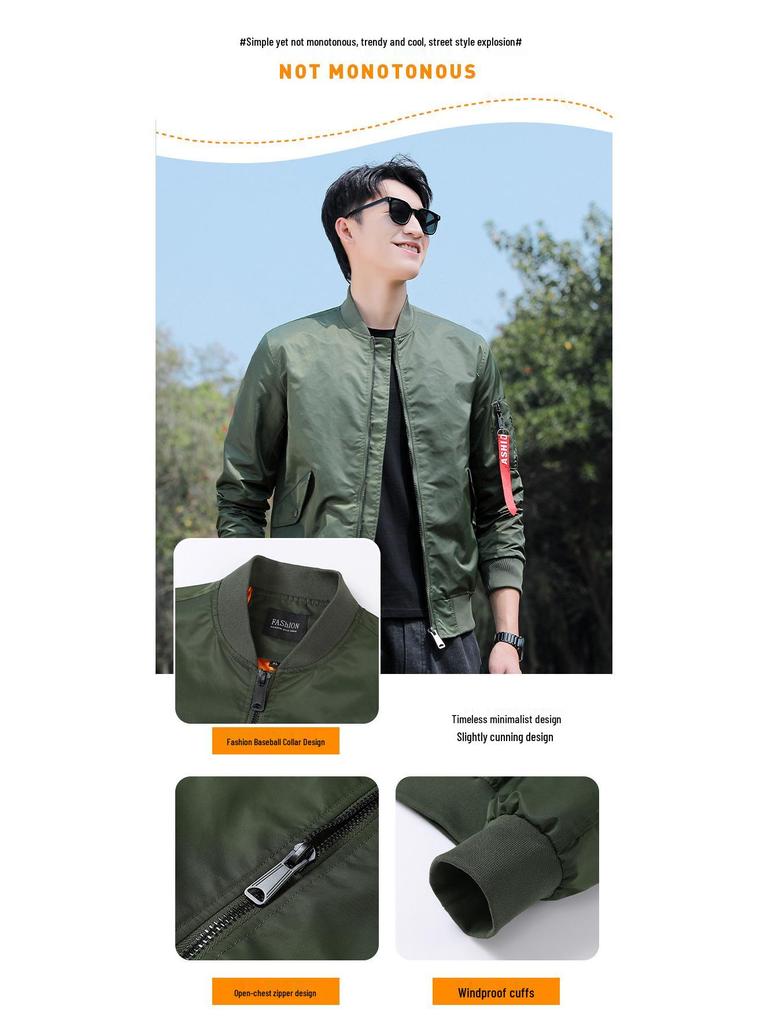 MA1 Men's American Style Baseball Jacket - Casual, Plain, Outdoor Spring/Autumn Flight Outerwear