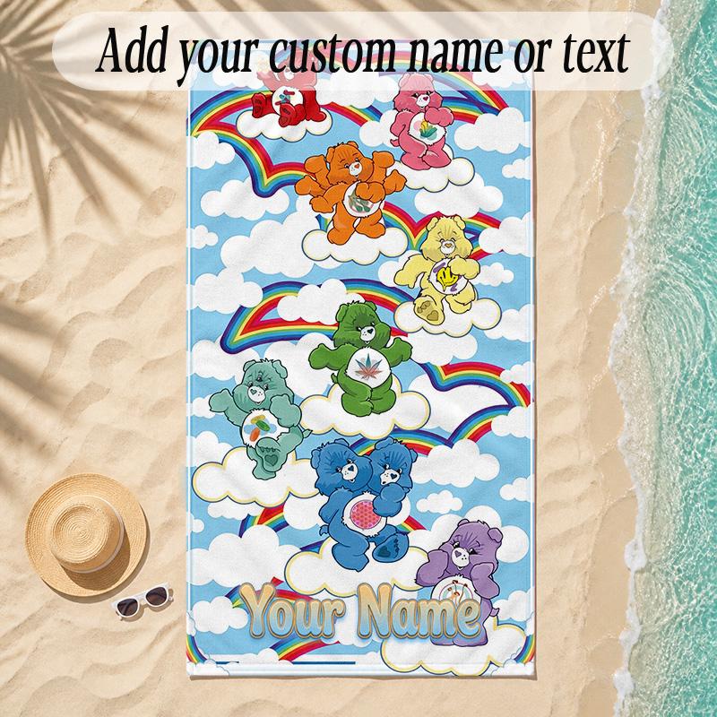 Beach TowelCare Bears Custom Name Text Personalized Soft Towel for Beach Pool Indoor Home Decor Gift