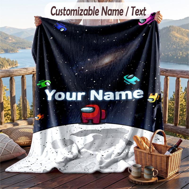 Among Us Flannel Blanket, Personalized Custom Name Text, Soft Warm Plush Throw Blanket For Gift
