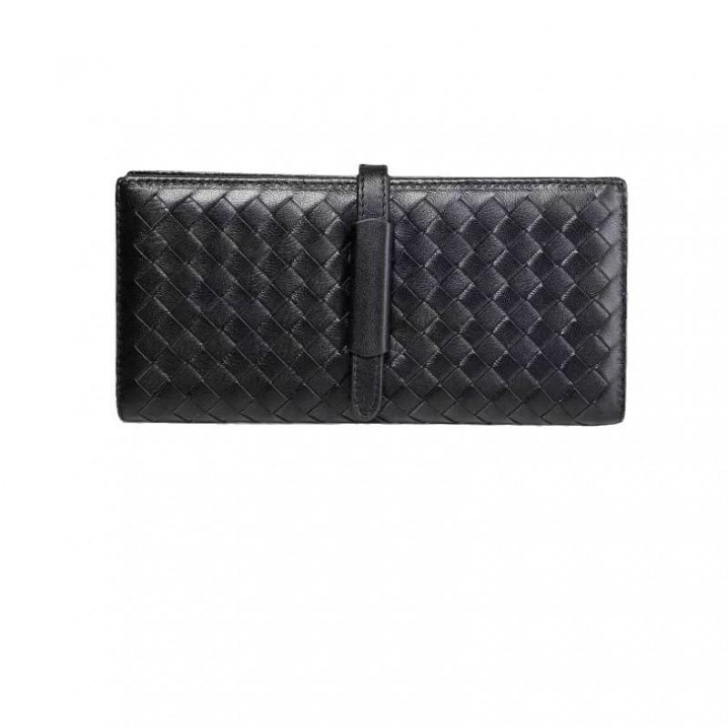 Genuine Leather Woven Long Wallet Men Women Soft Sheepskin Interior Multi-Slot Card Holder Large Capacity Bifold Purse