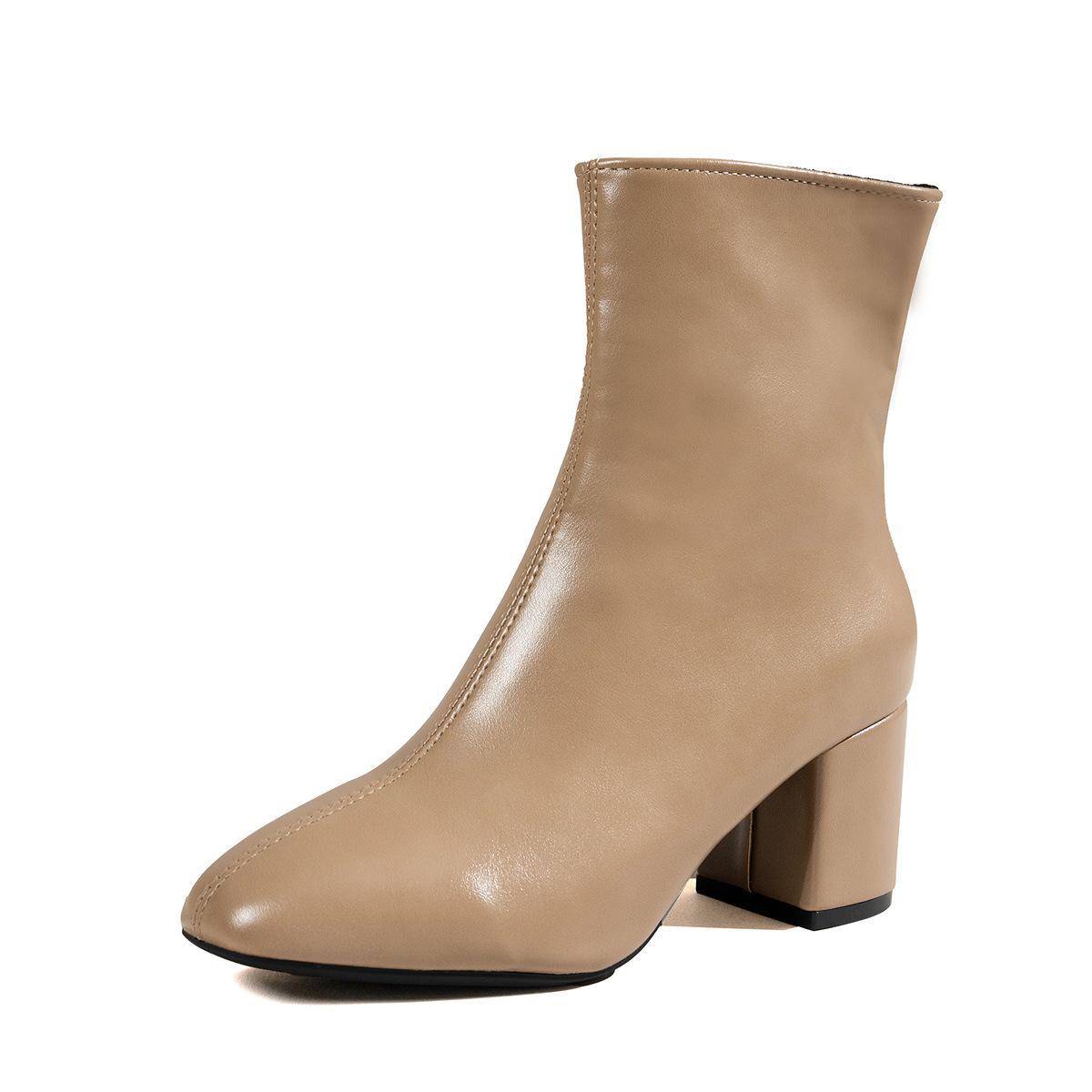 

Women s Autumn Mid-Calf Short Boots with Side Zipper Plus Size Elegant Chunky Heel Boots 35 хаки
