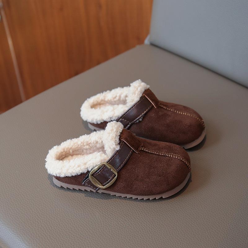 Children's cotton slippers, new winter style, girls' slip-on lamb wool shoes, fleece-lined for warmth, baby shoes