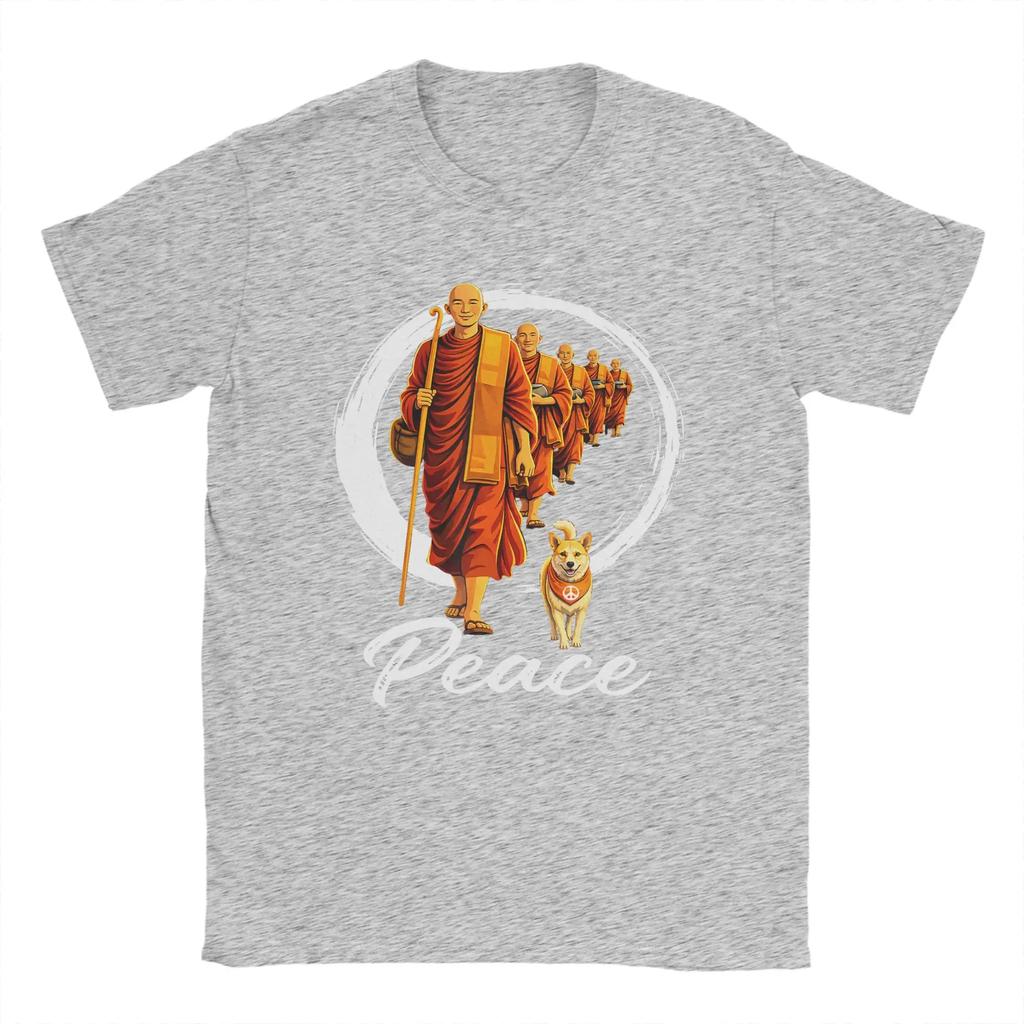 Walk for Peace Buddhists Monks Peace Aloka Dog T-Shirt Summer Cotton T Shirts Adult Fashion Tshirt Short-Sleeve Streetwear Tops
