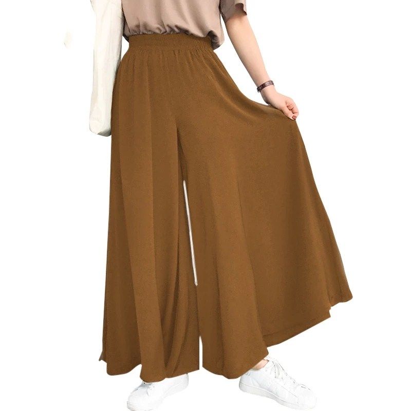 

Autumn New High-Waist Blue Loose Big Hem Wide Leg Pants Camel color 4XL