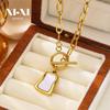 European & American INS Clavicle Chain: High-End Square Tag Pendant, White Shell OT Buckle, Titanium Steel Necklace
