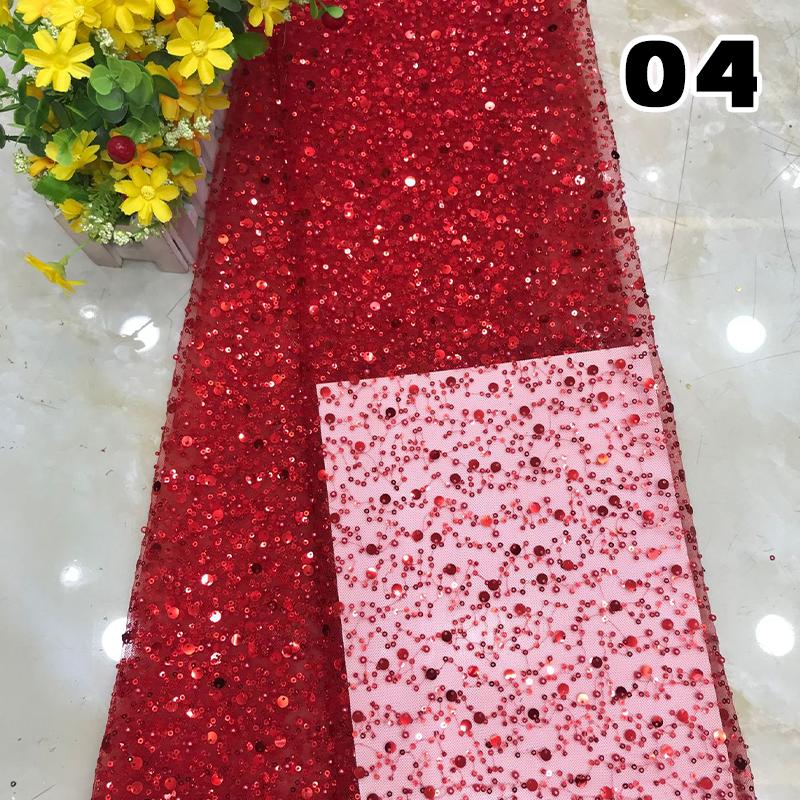 1 Yard Luxury African Heavy Bead Lace Sequins Fabric For Diy Sewing Wedding Party Dress Sparkly Transparent Tulle Lace Fabric