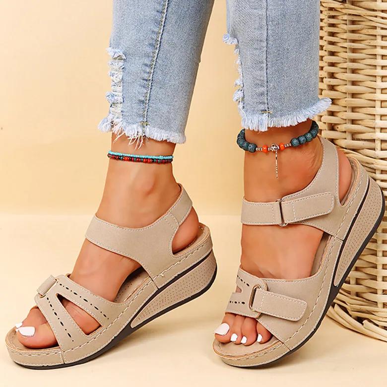 Damesandaler med myk bunn kilehæler Sandaler Sommersko Dameplattformsandaliaer Mujer Elegante kilesko til kvinner Tacon