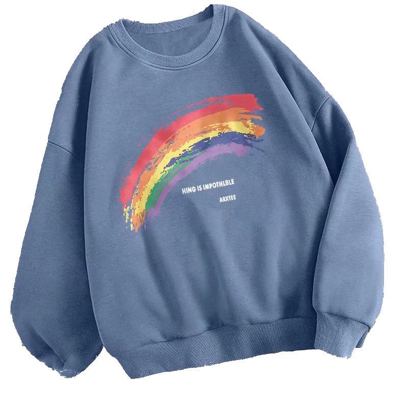 Men's Trendy Loose-Fit Hoodless Sweatshirt - Hong Kong Style, Fleece-Lined, Spring & Autumn, Round Neck, Couple's Pullover.