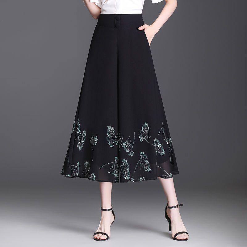 Summer Women Floral Wide Leg Pants Loose High Waist Chiffon  Casual Palazzo Trousers