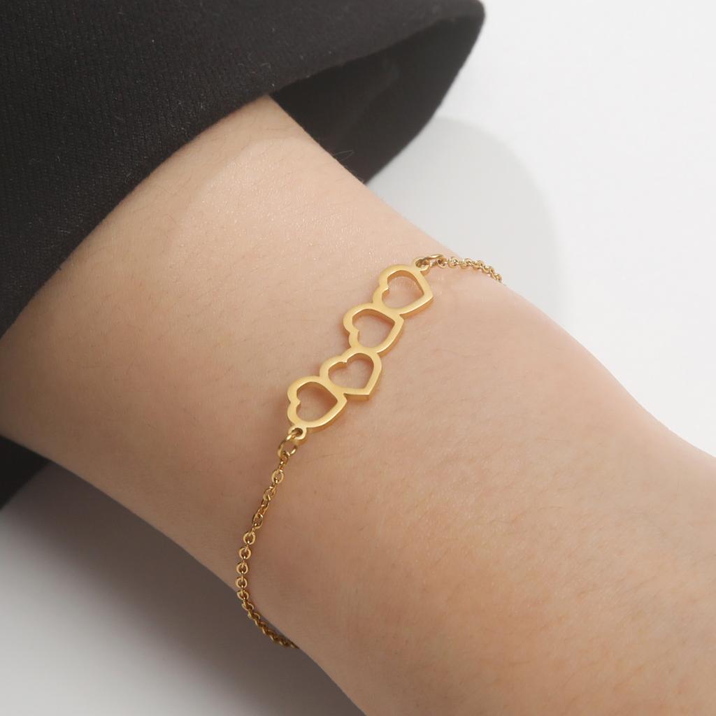 Sweet Hollow Heart Charm Bracelet Stainless Steel Gold Women Bracelets Jewelry Mother's Day Gift