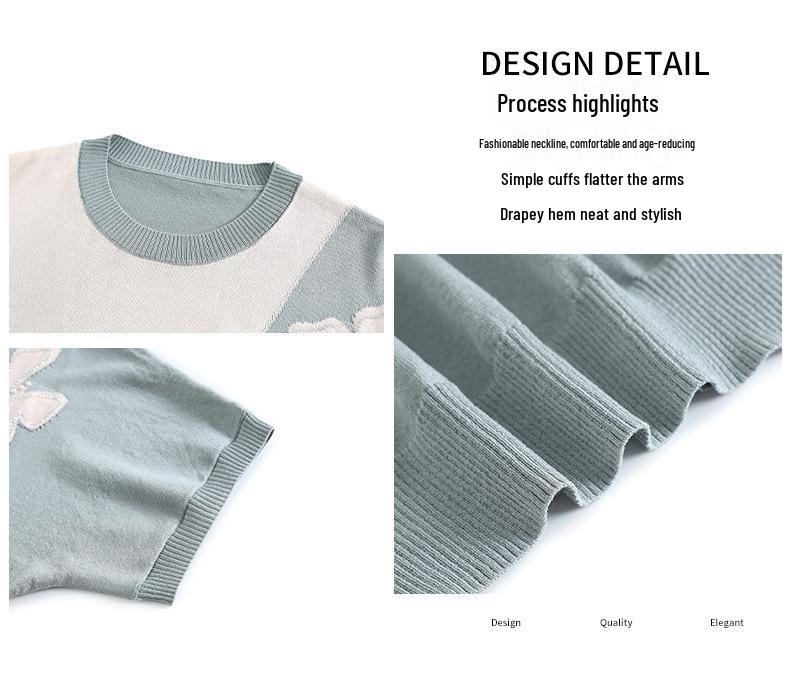 Summer Women's Knit Short-Sleeved Base Layer Top - Stylish for Young Moms & Middle-Aged Women