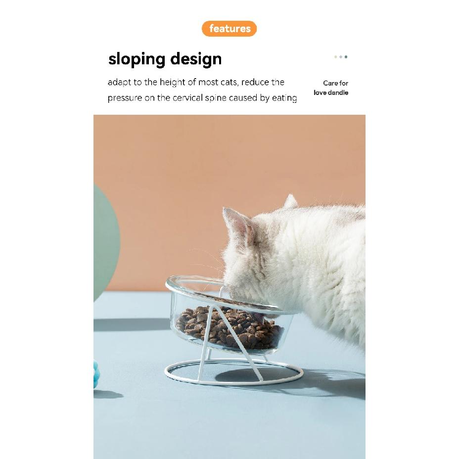 Cat Glass Food Water Bowl Elevated Small Dog Double Drinking Eating Bowls Pet Transparent Feeding Basin with Stand
